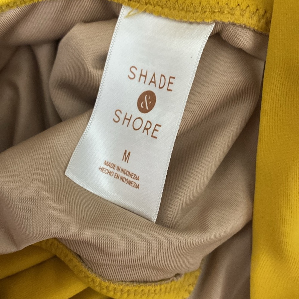 Shade & Shore Yellow Gold Asymmetric Twist Front One Piece Swimsuit M NEW - Picture 7 of 10